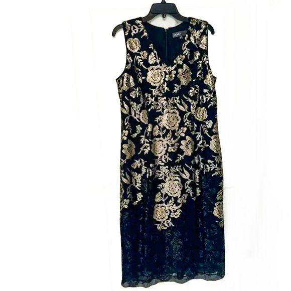Donna Ricco Sequin Embroidered V-Neck Dress Size 16 (Fits like14) - Picture 1 of 4